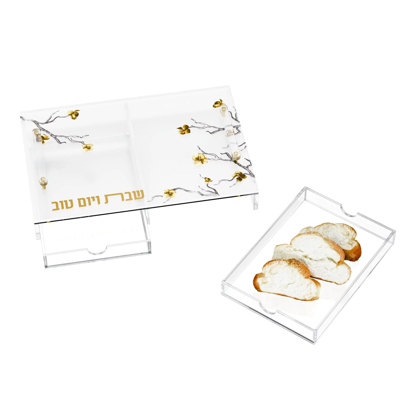 Golden Branch Challah Board With Tray