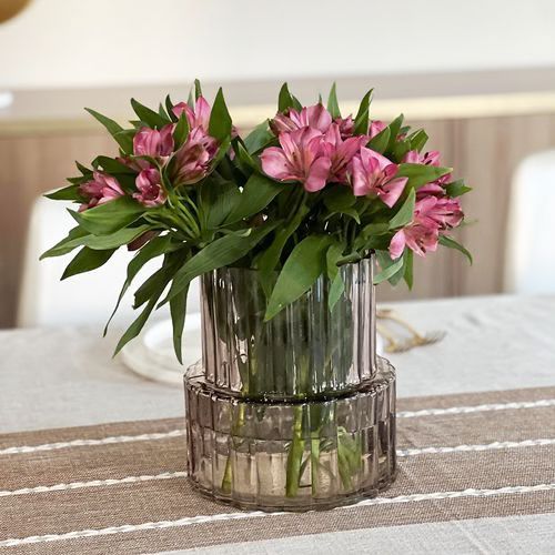 Wide Neck Short Amber Vase