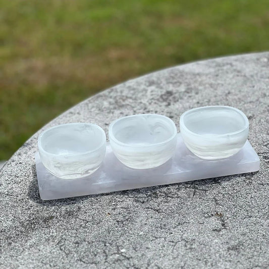 Resin White Dip Bowl And Tray