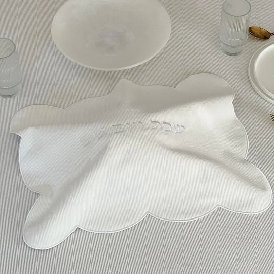 White Scalloped Edge Corduroy Challah Cover