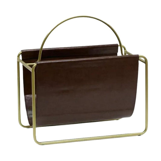 Brown leather magazine stand